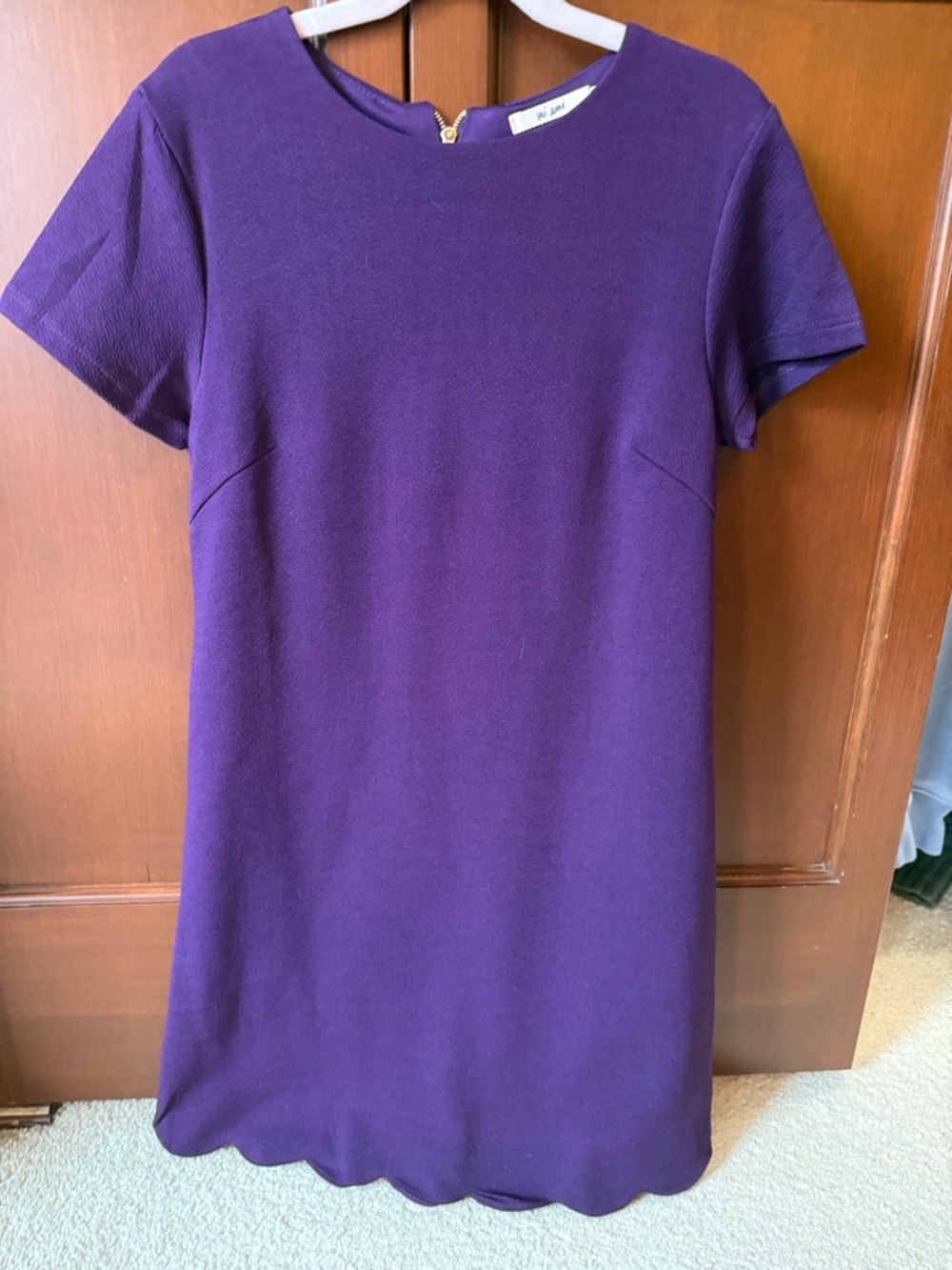 miami Purple Short Sleeve Scalloped Hem Shift Dress